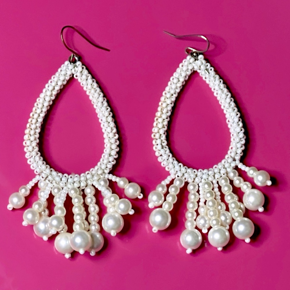 White Pearl Statement Earrings - image 2